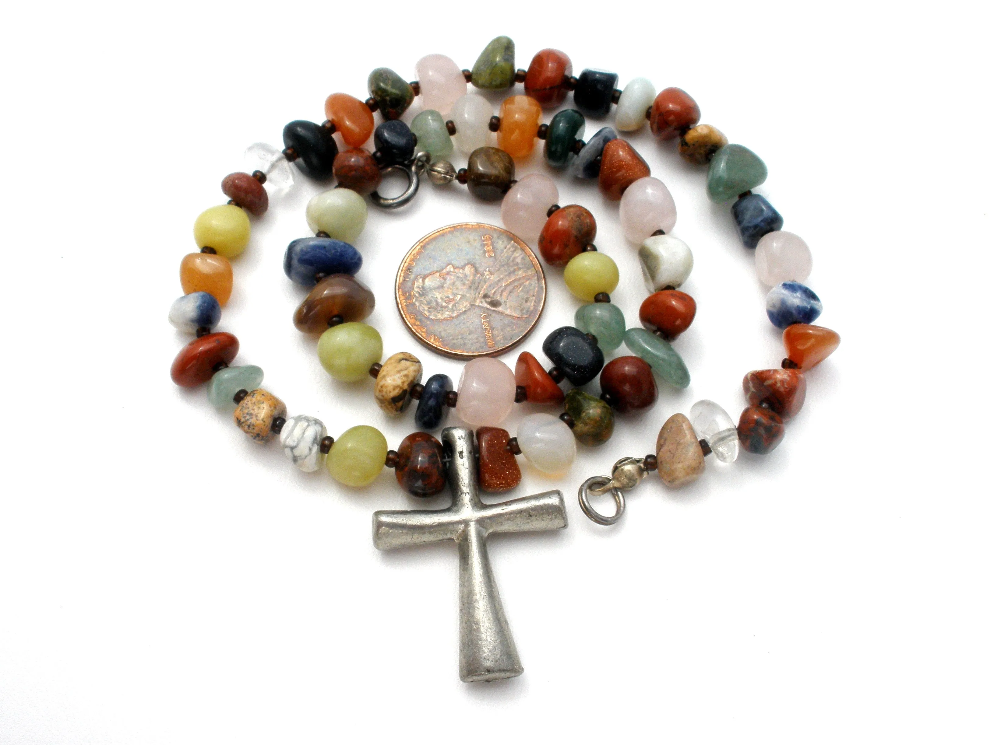 Gemstone Bead Cross Necklace Sterling Silver