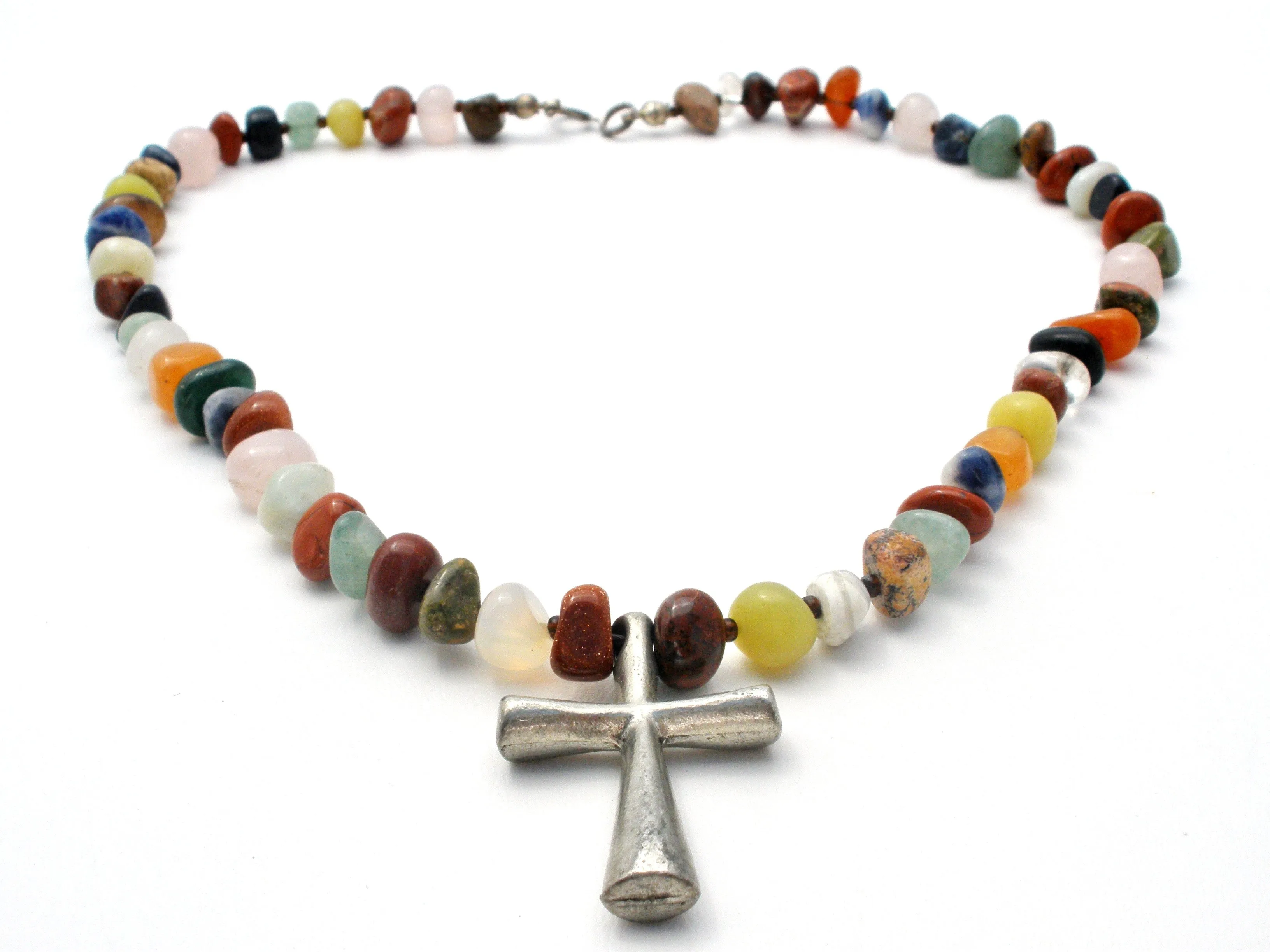 Gemstone Bead Cross Necklace Sterling Silver