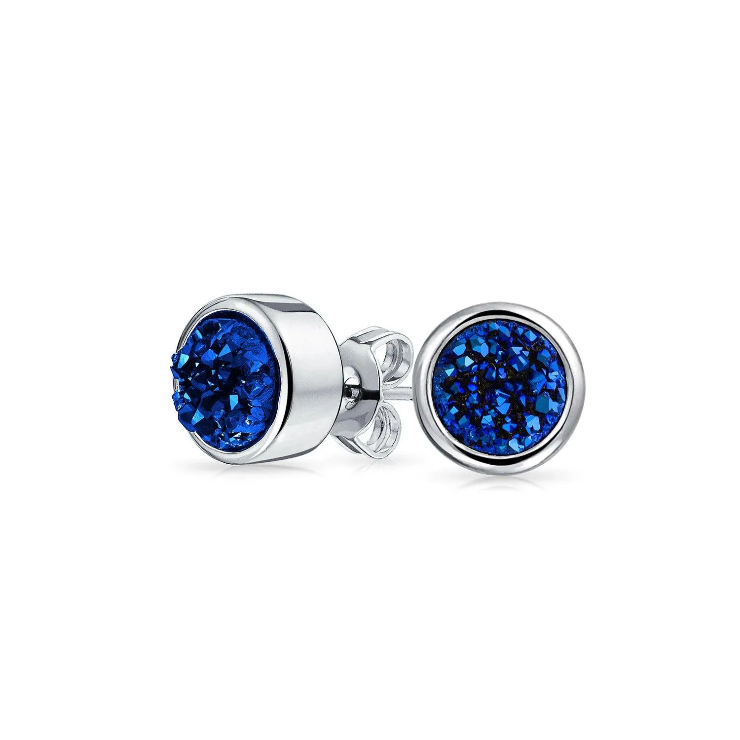 Gemstone Bezel Set Organic Druzy Quartz Stud Earrings Silver Plated