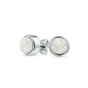 Gemstone Bezel Set Organic Druzy Quartz Stud Earrings Silver Plated