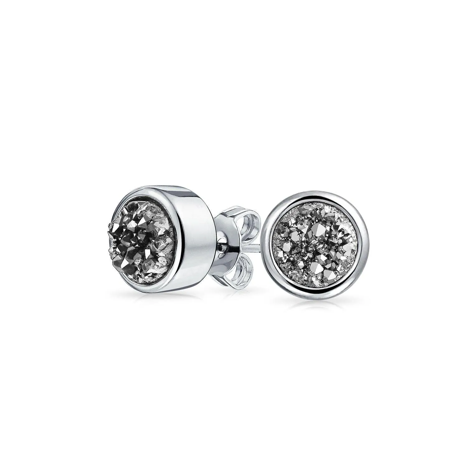 Gemstone Bezel Set Organic Druzy Quartz Stud Earrings Silver Plated