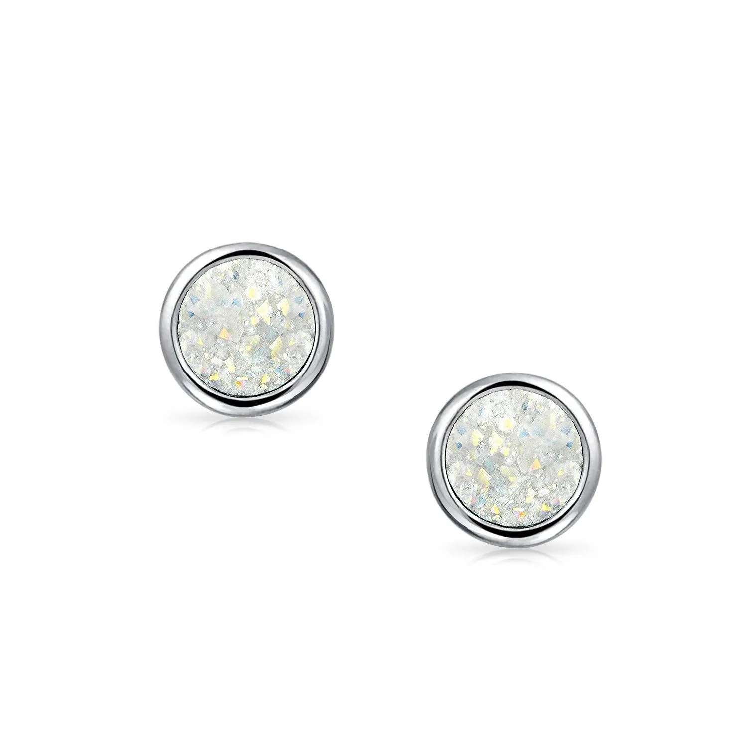 Gemstone Bezel Set Organic Druzy Quartz Stud Earrings Silver Plated