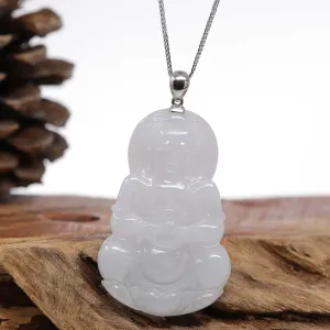 Genuine Burmese Lavender Jadeite Jade Guanyin Pendant Necklace