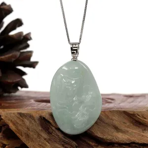 Genuine Burmese light Green Jadeite Jade Guanyin Pendant Necklace