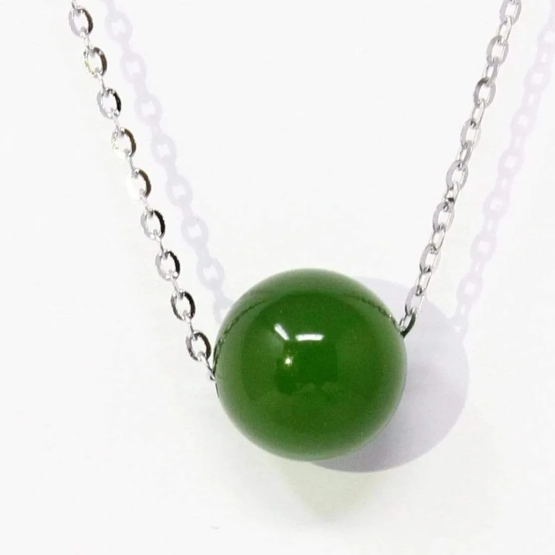 Genuine Nephrite Green Jade Bead Necklace Pendant