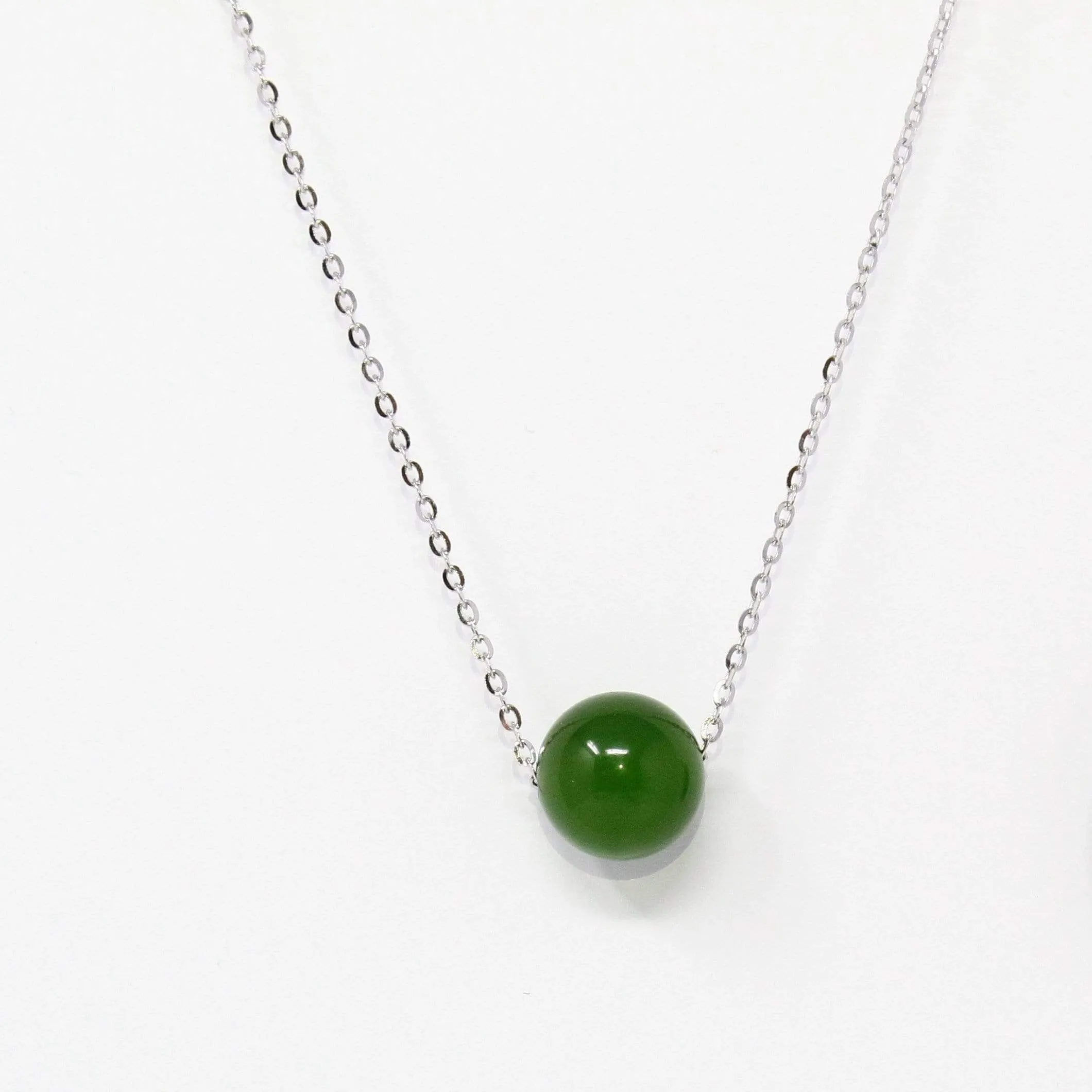 Genuine Nephrite Green Jade Bead Necklace Pendant