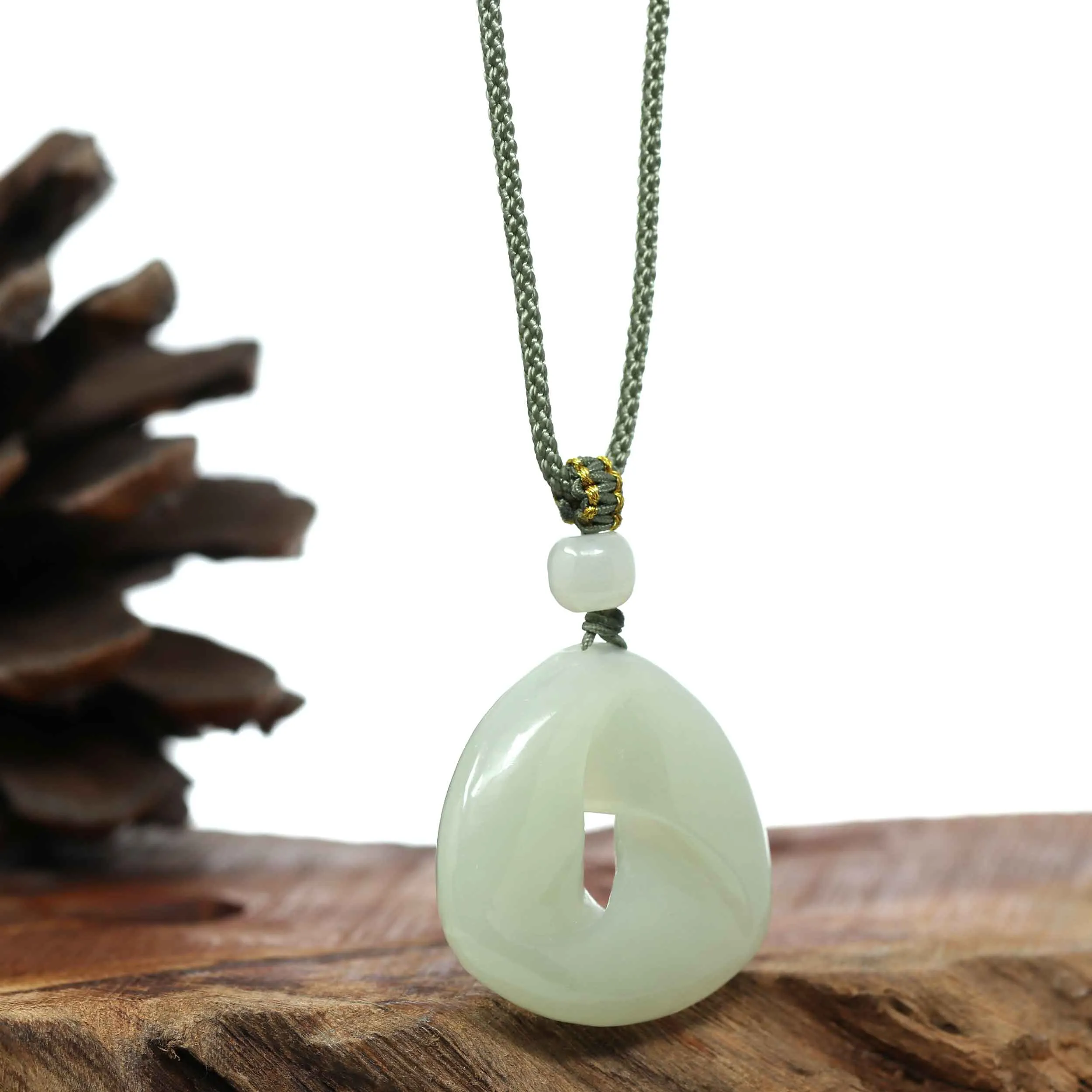 Genuine White Nephrite Jade Infinity Pendant Necklace