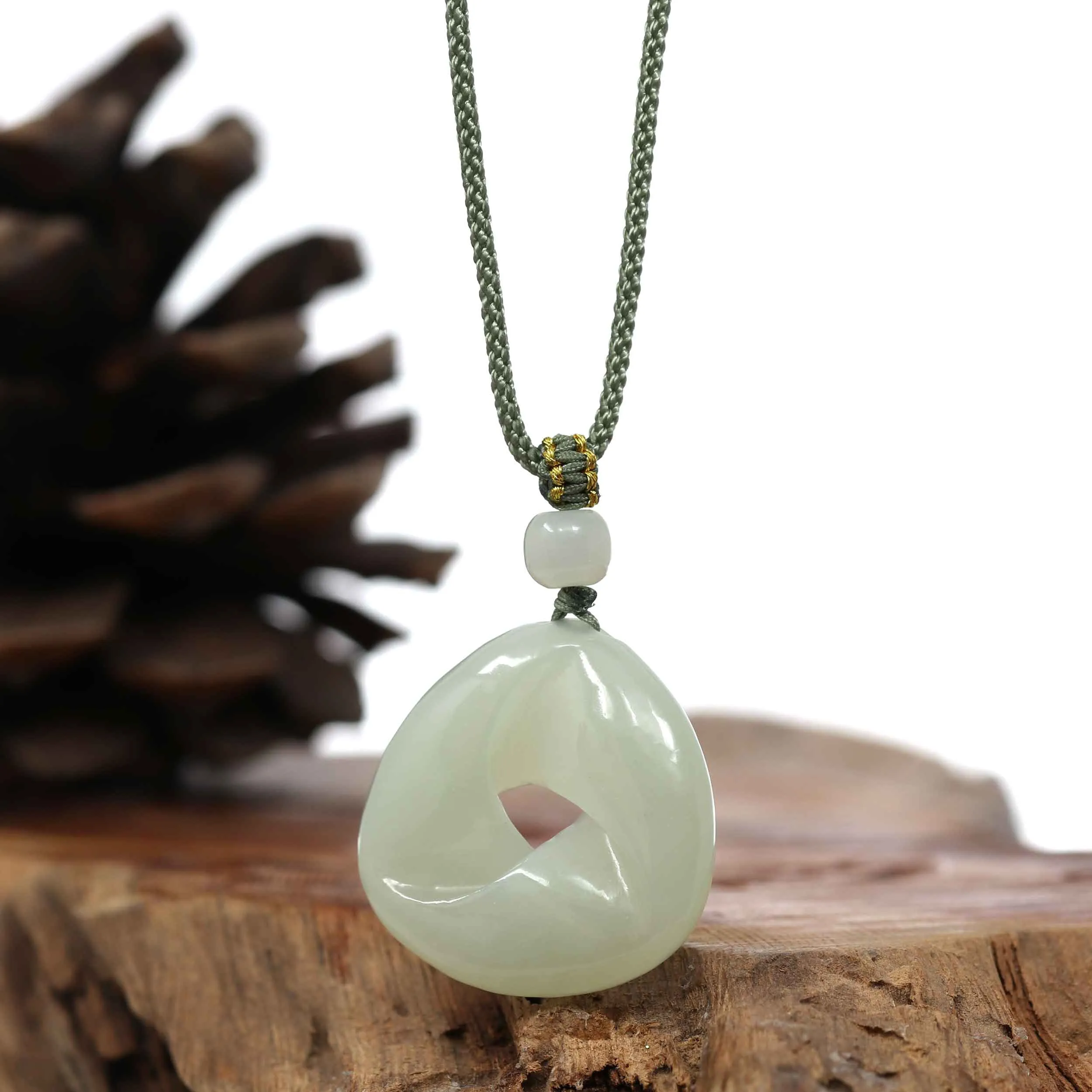 Genuine White Nephrite Jade Infinity Pendant Necklace