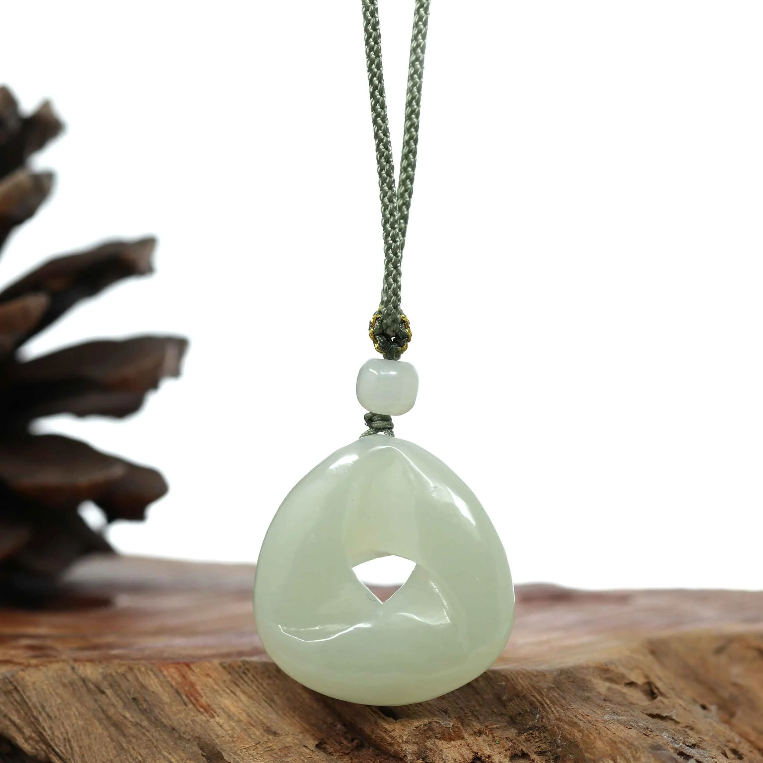 Genuine White Nephrite Jade Infinity Pendant Necklace