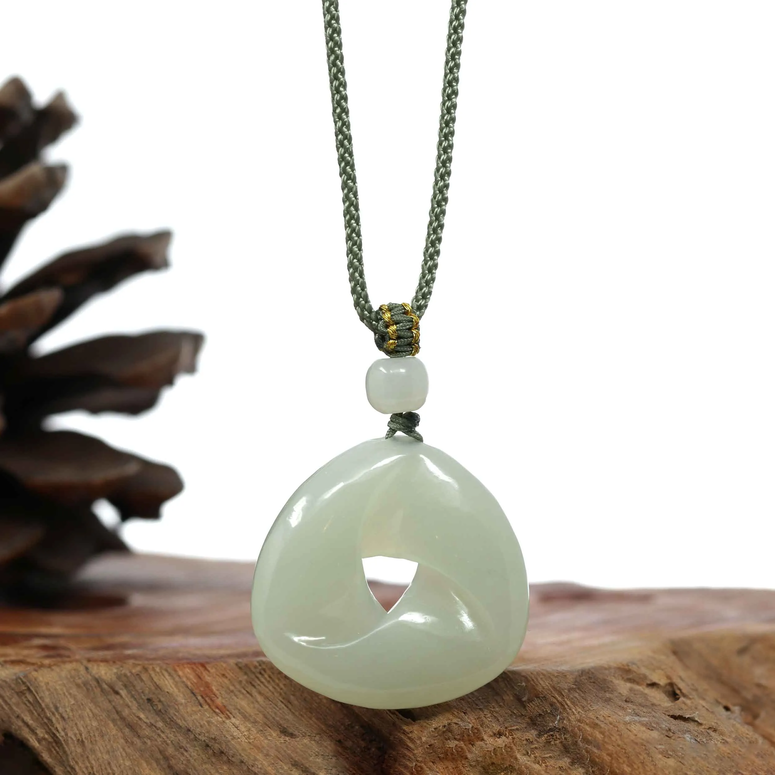 Genuine White Nephrite Jade Infinity Pendant Necklace