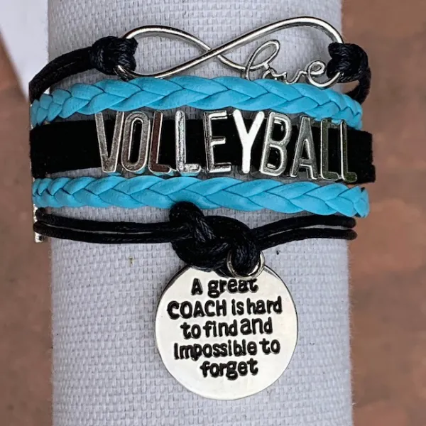 Girls Volleyball Blue and Black Infinity Bracelet - Pick Charm