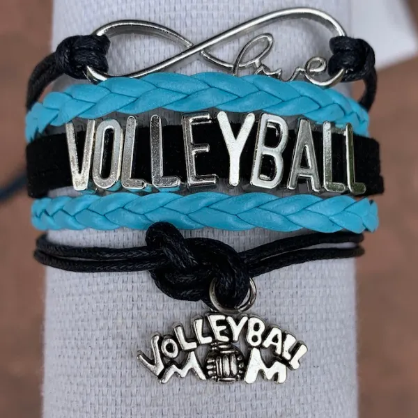 Girls Volleyball Blue and Black Infinity Bracelet - Pick Charm