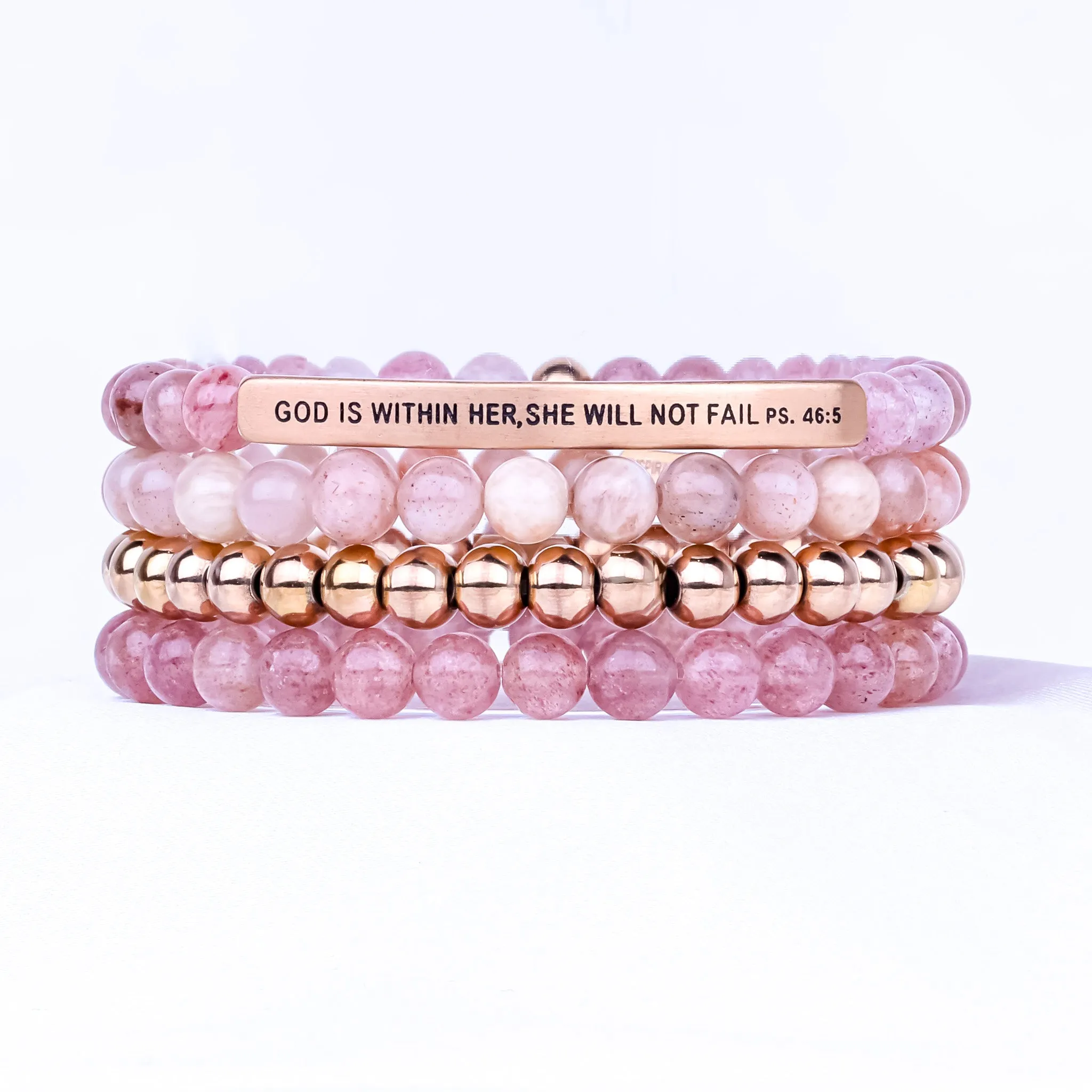 GOD IS WITHIN HER 4 BRACELET GIFT SET -PINK QUARTZ