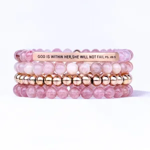 GOD IS WITHIN HER 4 BRACELET GIFT SET -PINK QUARTZ