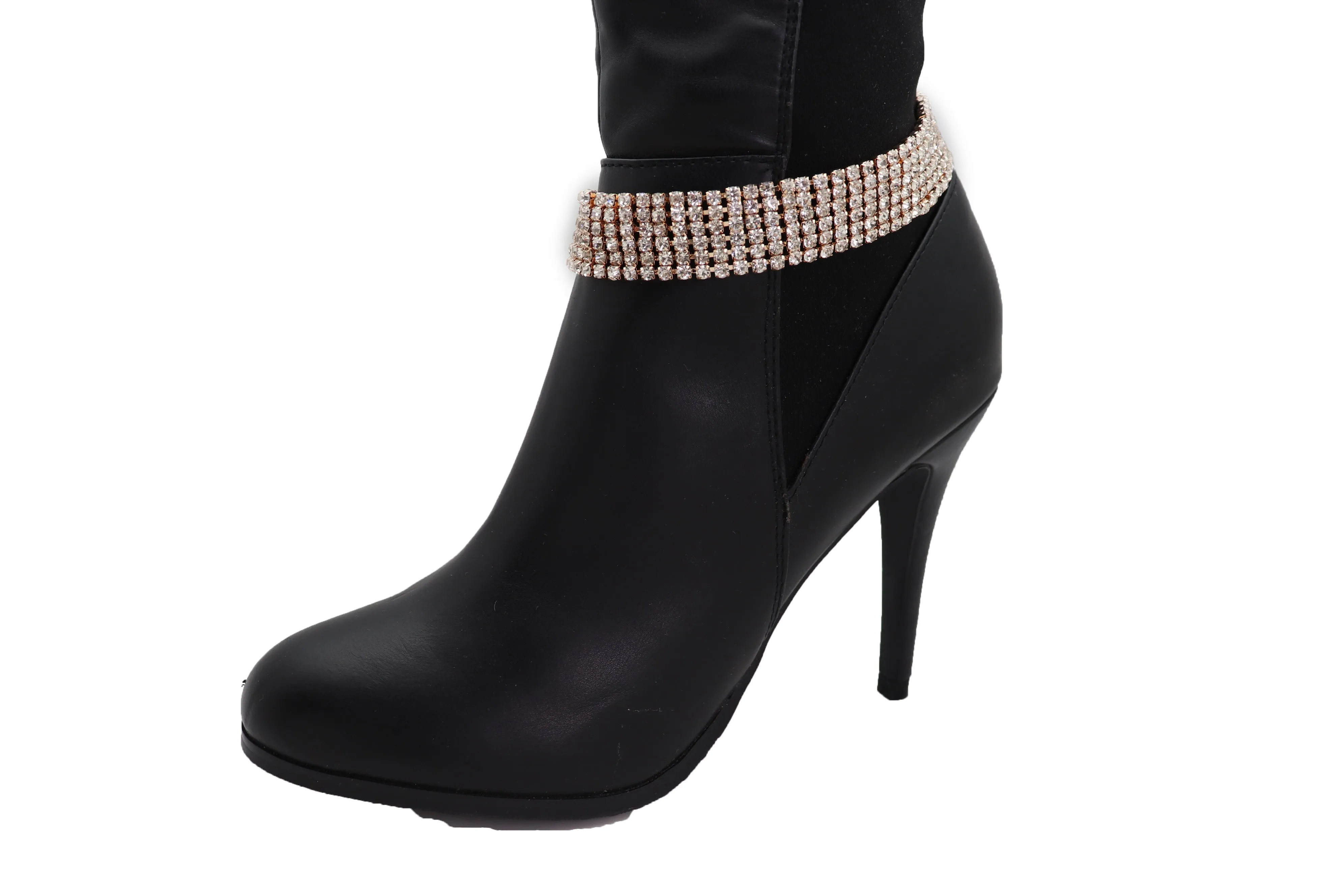 Gold Metal Chain Boot Bracelet Shoe Rhinestones Bling Charm