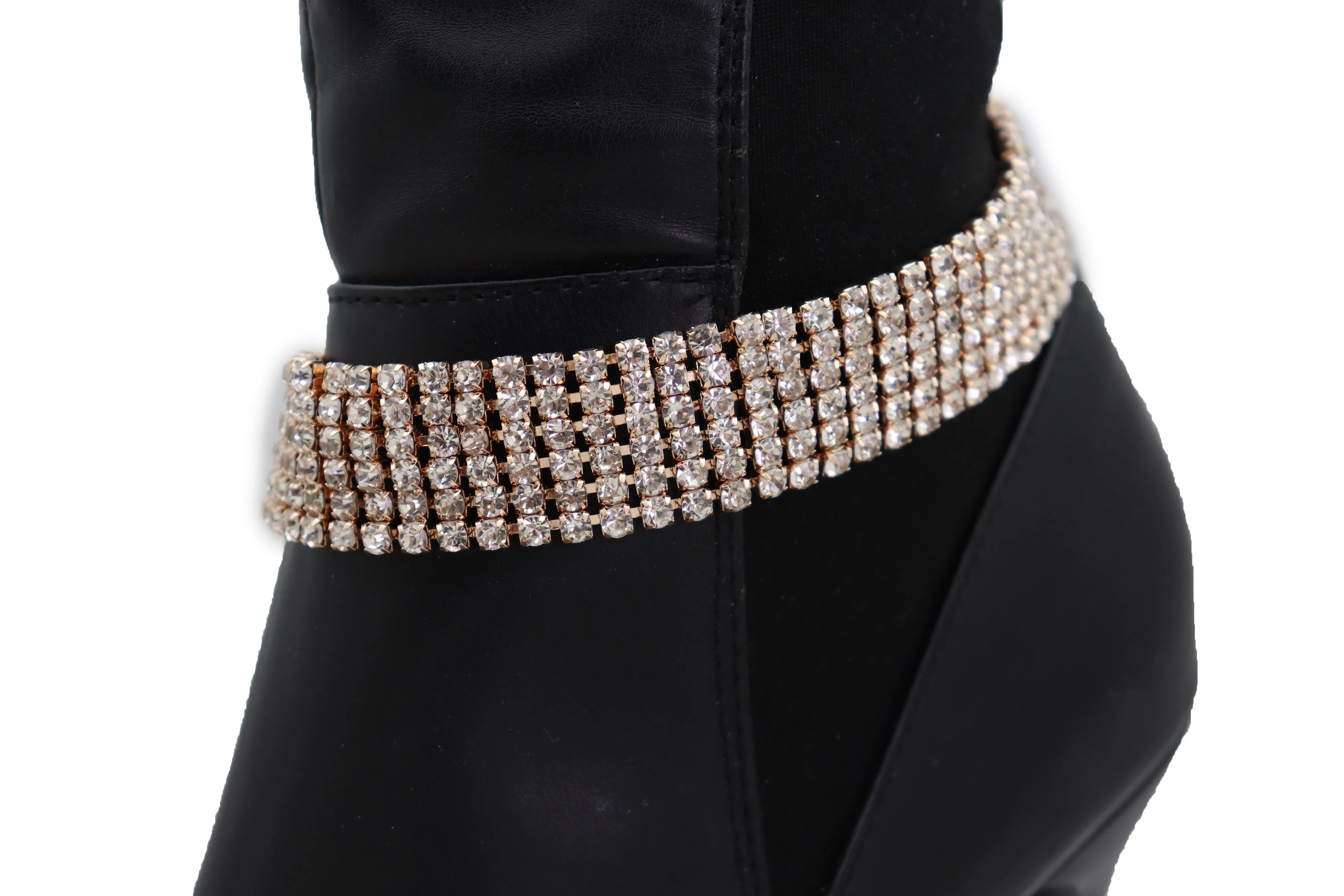 Gold Metal Chain Boot Bracelet Shoe Rhinestones Bling Charm