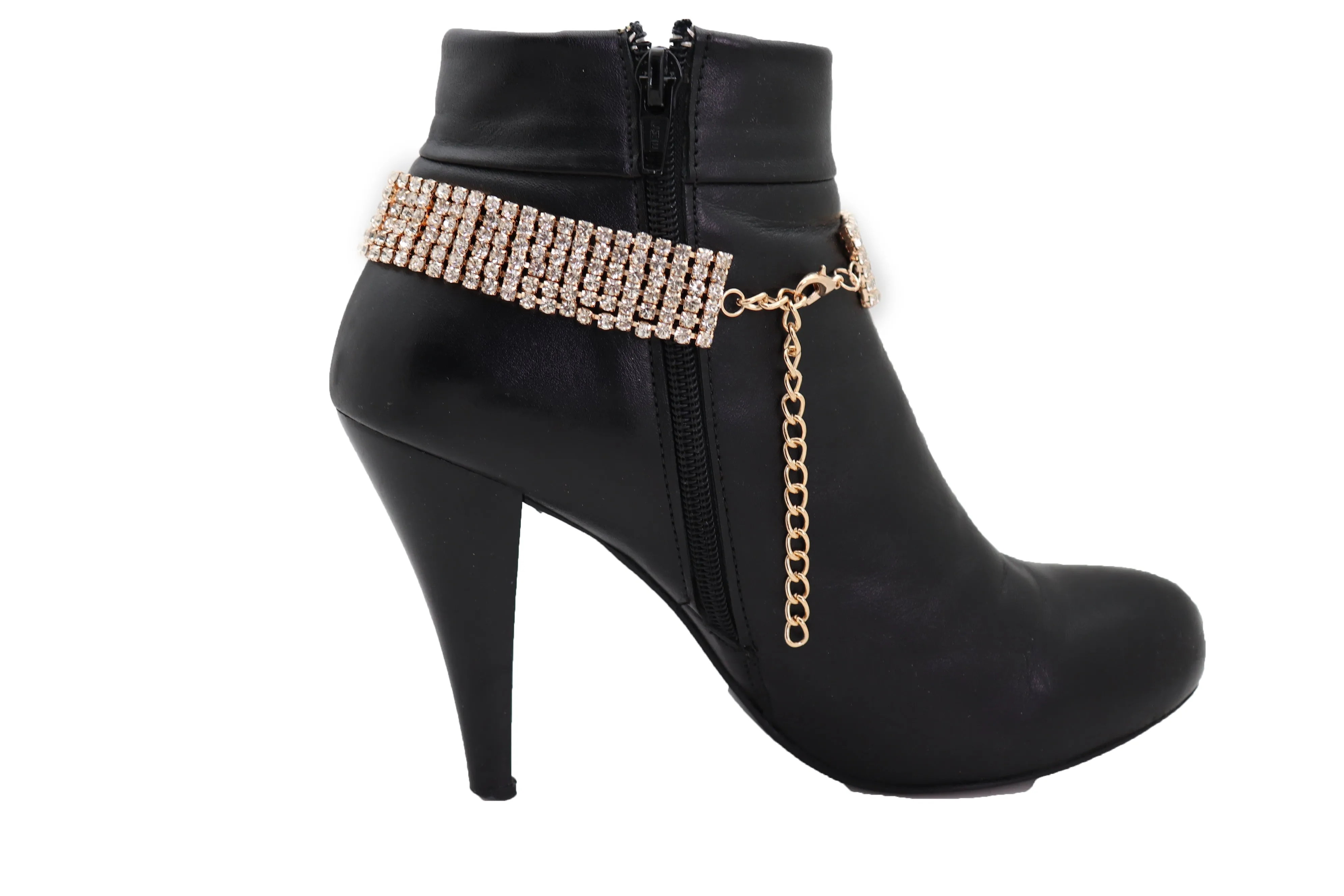 Gold Metal Chain Boot Bracelet Shoe Rhinestones Bling Charm