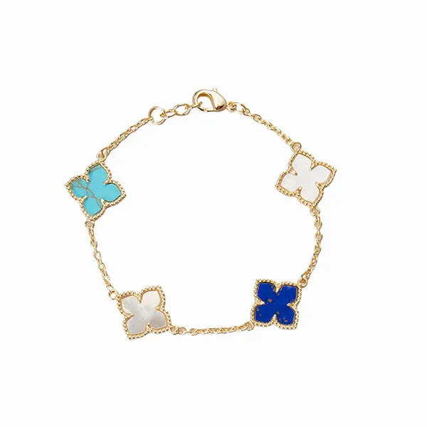 Gold Pointed Clover Bracelet with Mother of Pearl