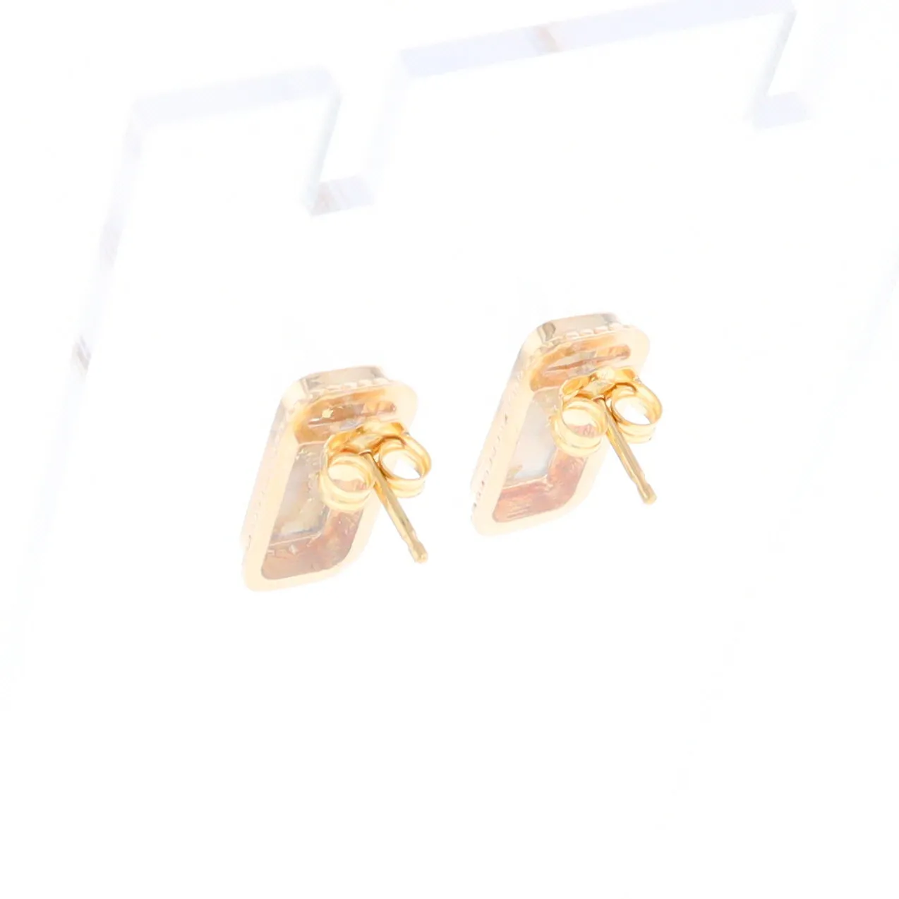 Gold Quartz Earrings Rectangle Inlaid Milgrain Design - G2