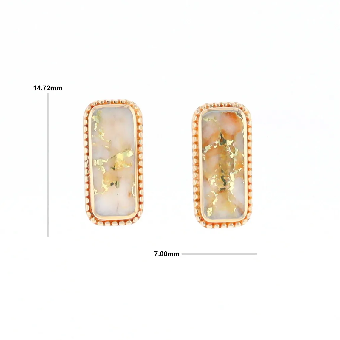 Gold Quartz Earrings Rectangle Inlaid Milgrain Design - G2