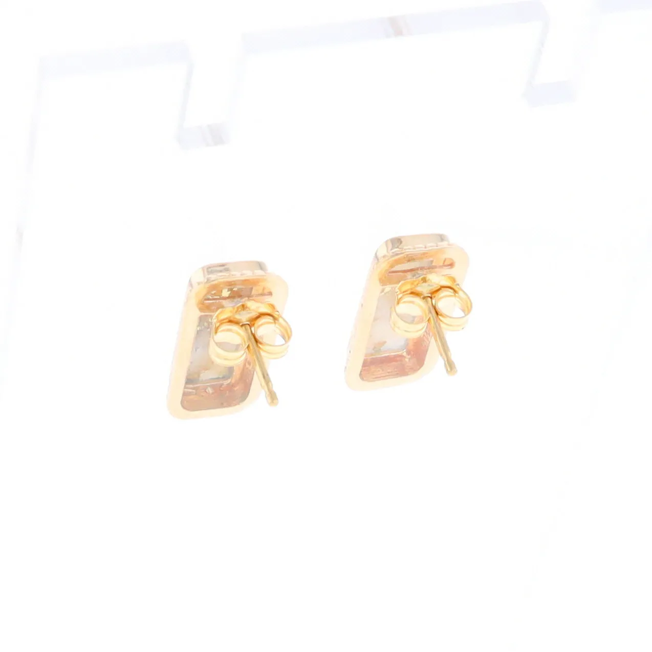 Gold Quartz Earrings Rectangle Inlaid Milgrain Design - G2