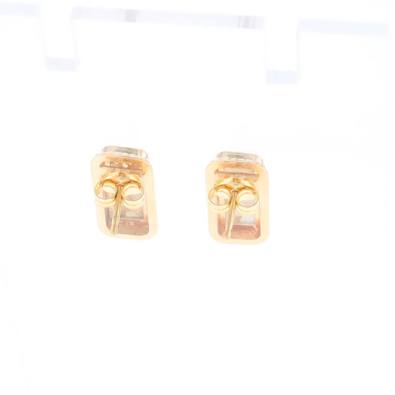 Gold Quartz Earrings Rectangle Inlaid Milgrain Design - G2