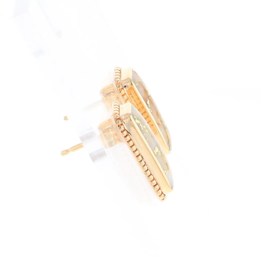 Gold Quartz Earrings Rectangle Inlaid Milgrain Design - G2