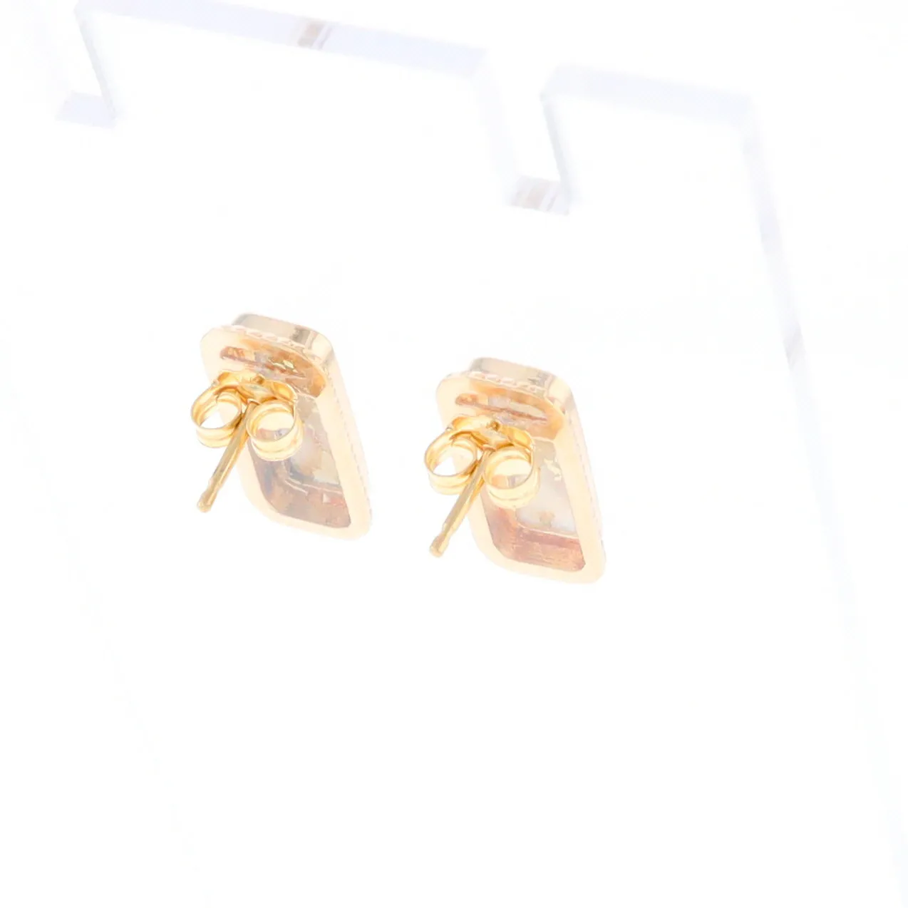 Gold Quartz Earrings Rectangle Inlaid Milgrain Design - G2