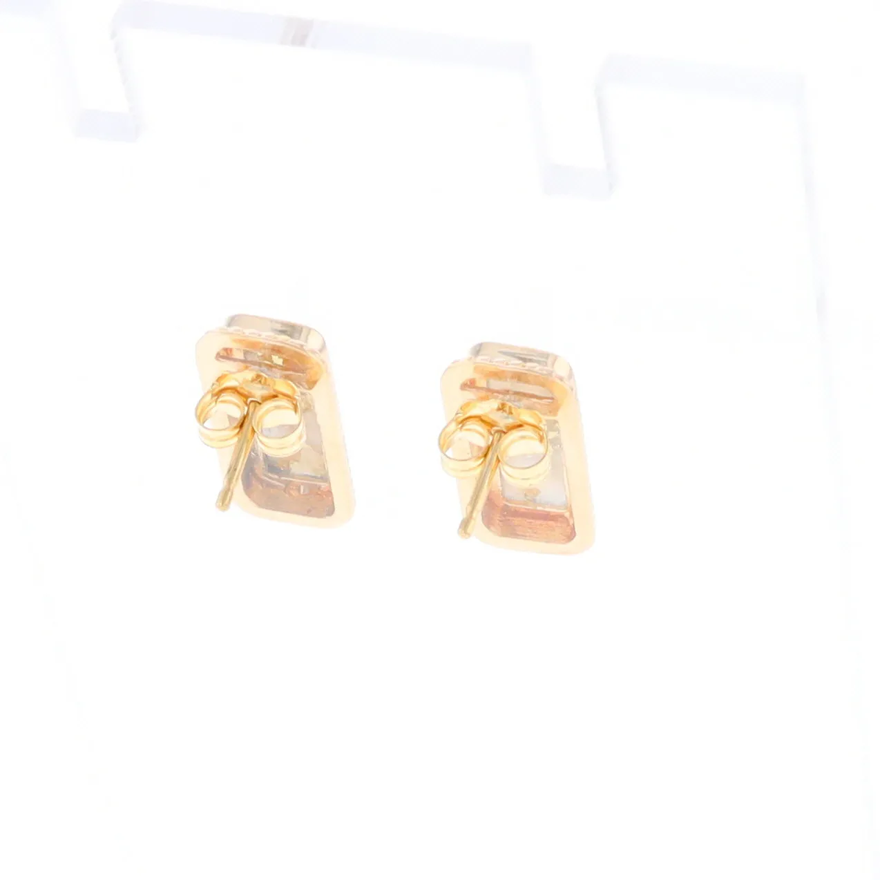 Gold Quartz Earrings Rectangle Inlaid Milgrain Design - G2