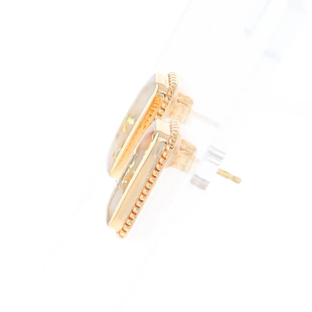 Gold Quartz Earrings Rectangle Inlaid Milgrain Design - G2