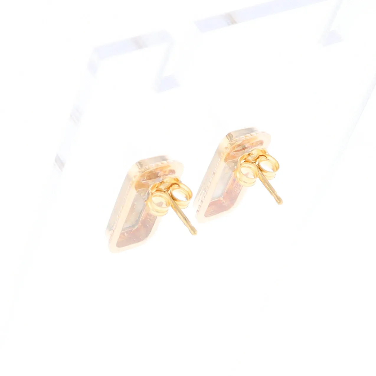 Gold Quartz Earrings Rectangle Inlaid Milgrain Design - G2