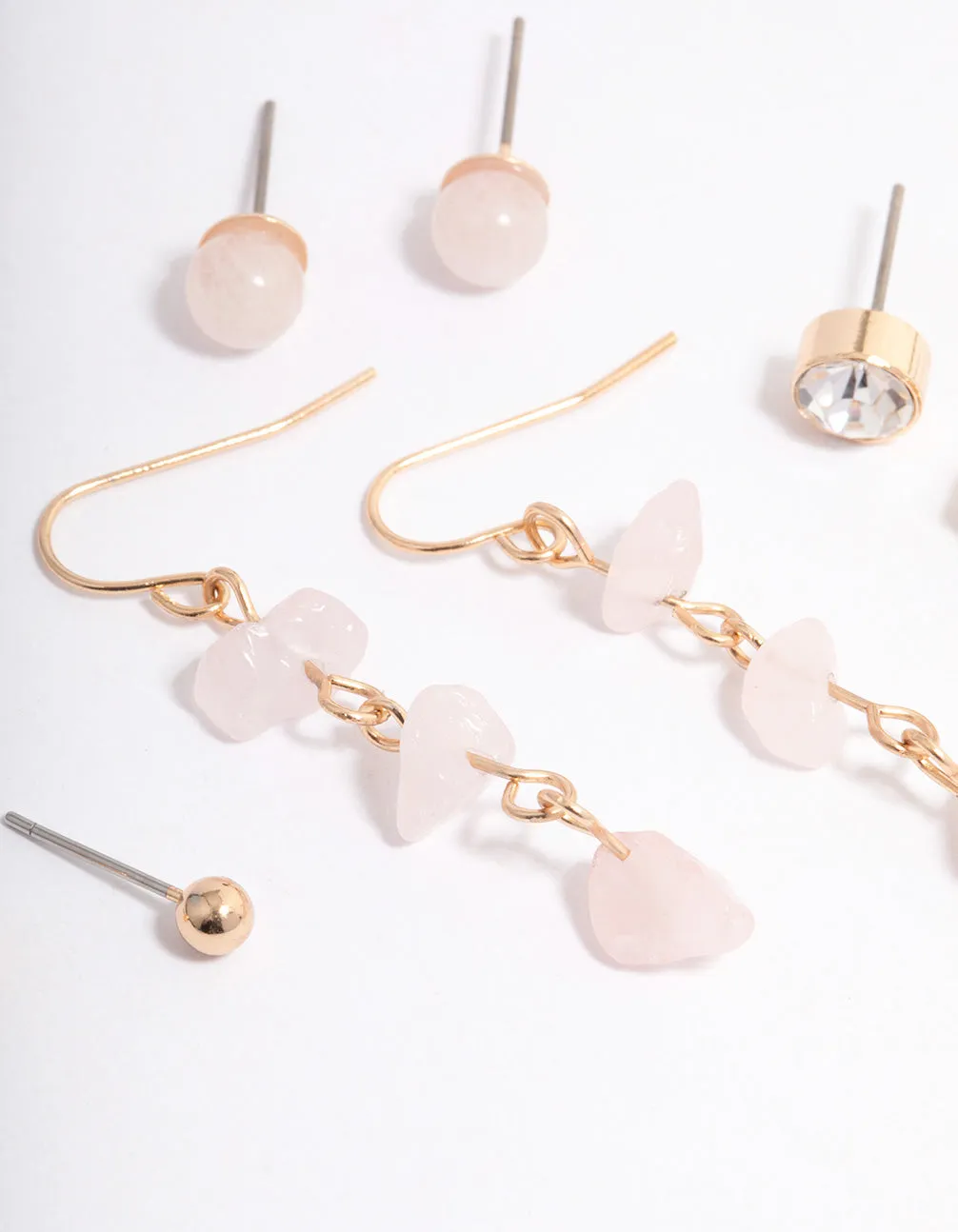 Gold Rose Quartz Diamante Drop Stacker Earrings