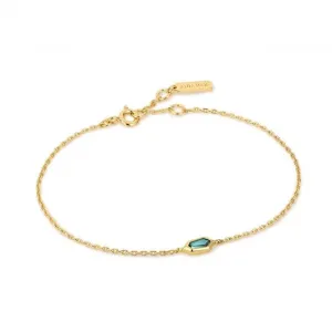 Gold Teal Sparkle Emblem Chain Bracelet B041-02G-G