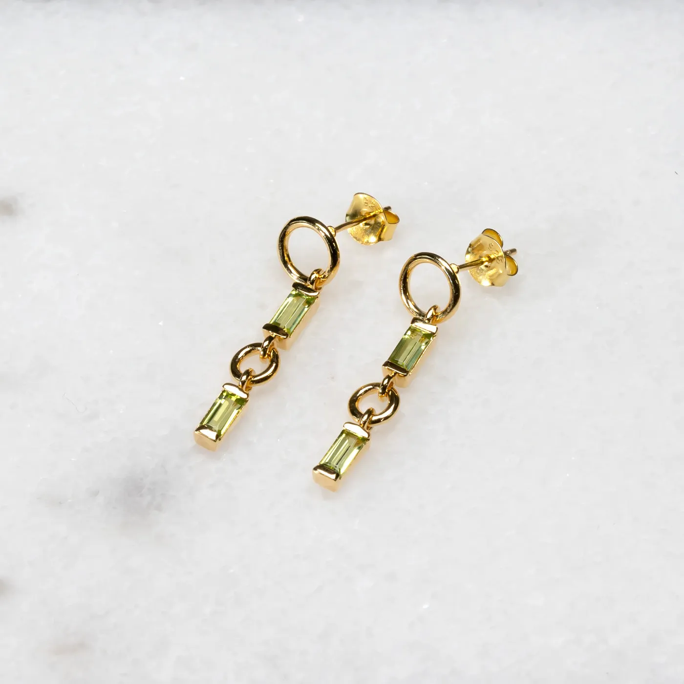 Gold Vermeil Peridot Baguette Drop Earrings