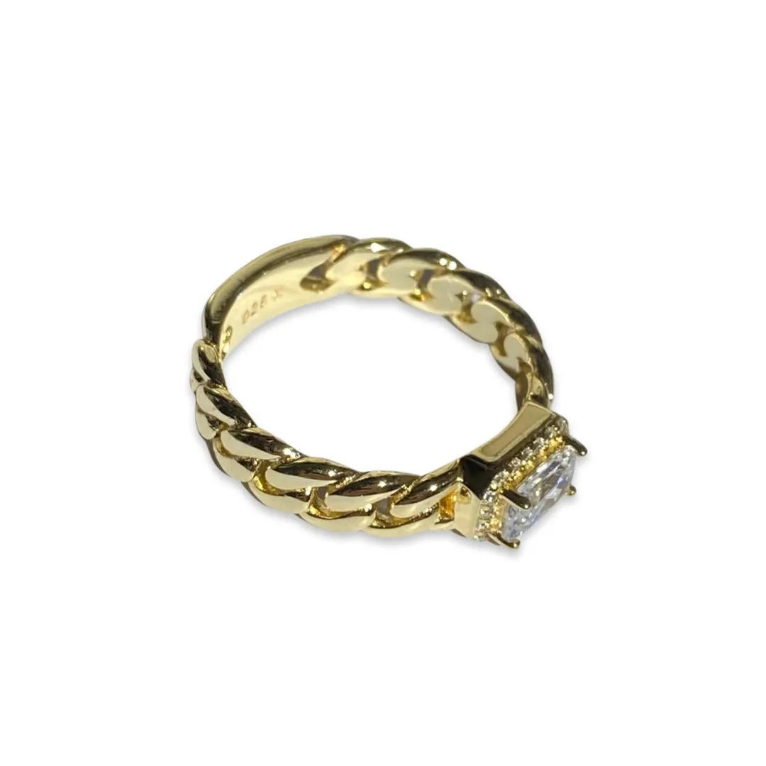 Grace East West Clear Baguette Cuban Chain Ring