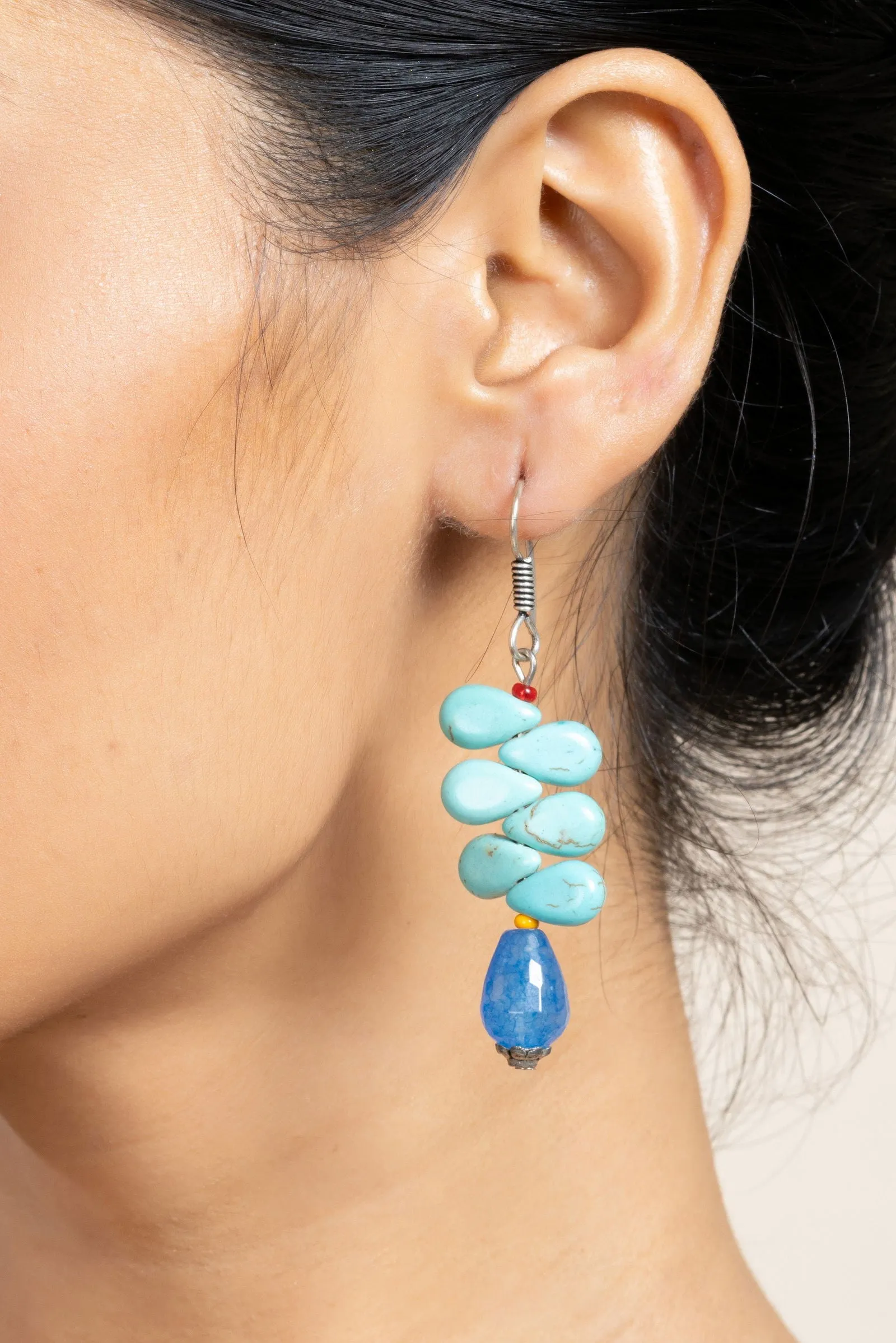 Handmade Turquoise Onyx Drop Earrings with Unique Semi-Precious Gemstones for Women