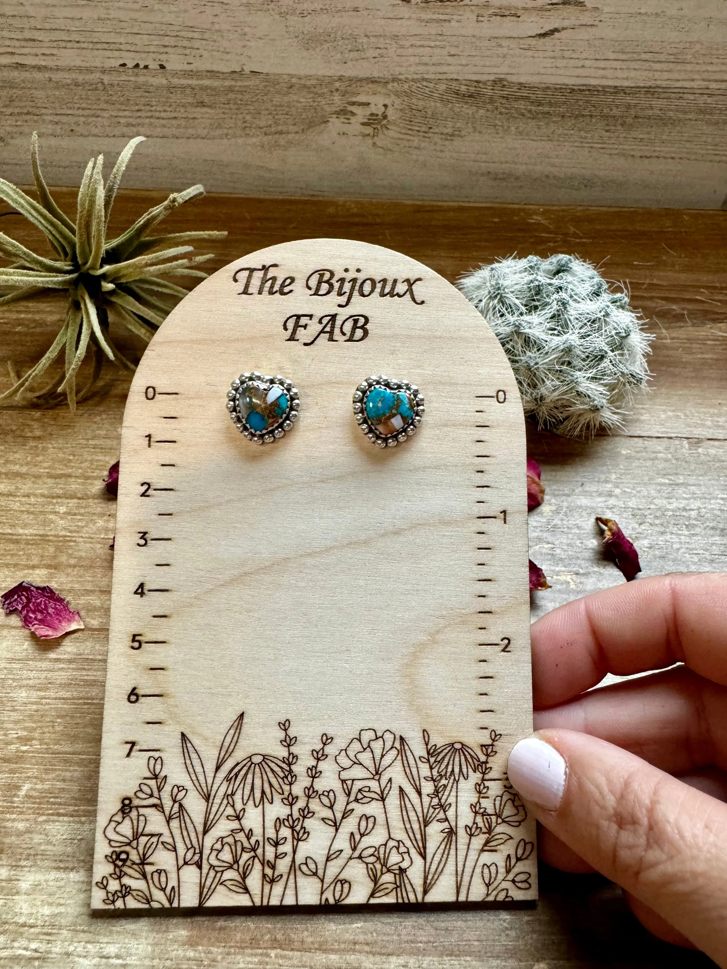 Heart Stud spiny and turquoise earrings