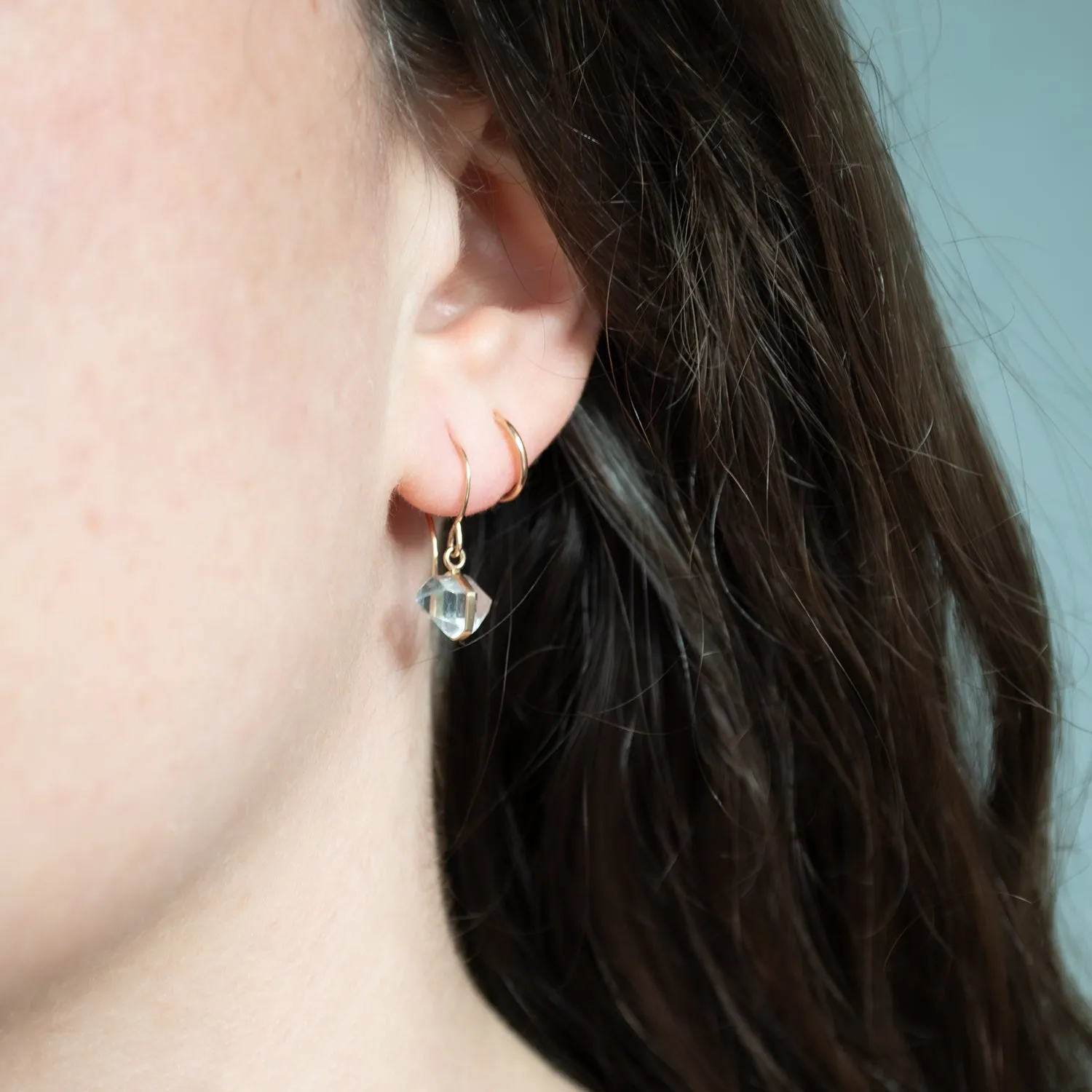 Herkimer Diamond & Gold Bezel Drop Earrings