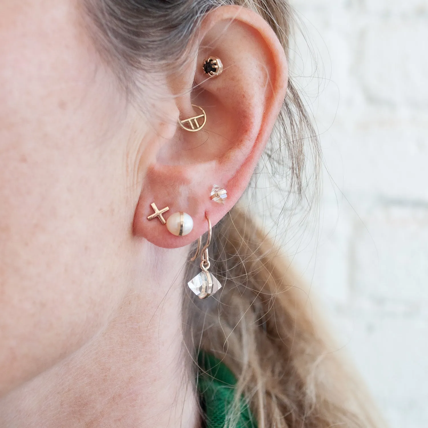 Herkimer Diamond & Gold Bezel Drop Earrings