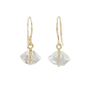 Herkimer Diamond & Gold Bezel Drop Earrings