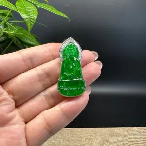 High-end 18K White Gold Guatemala Green Jadeite Jade Guanyin Pendant with Diamond