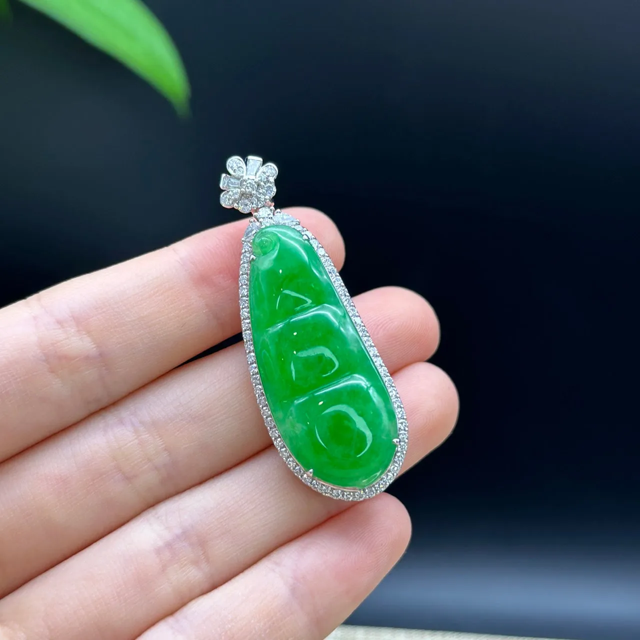 High end Genuine Burmese Ice Green Jadeite Pendant with 18k White Gold Bail