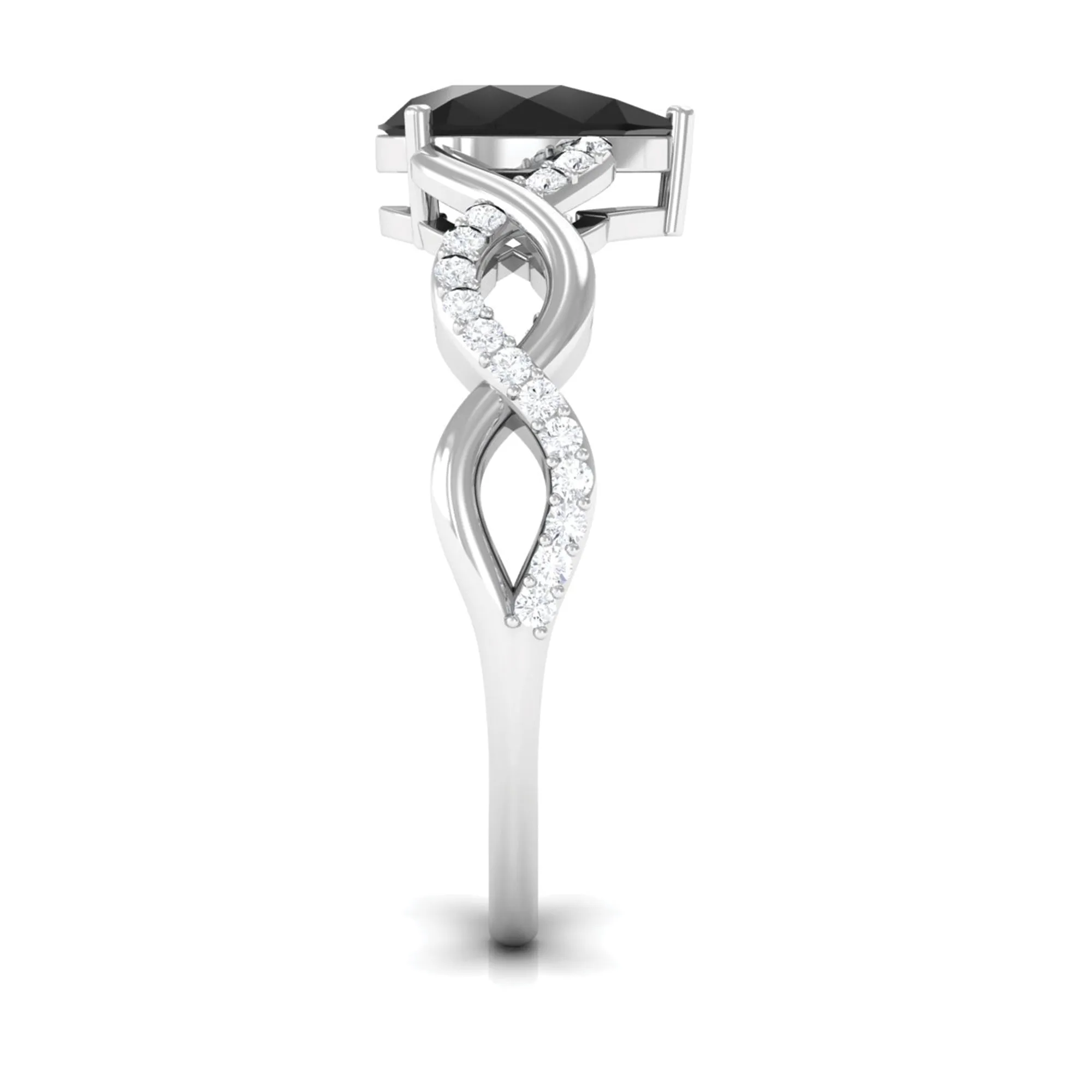 Infinity Shank Created Black Diamond and Diamond Solitaire Engagement Ring