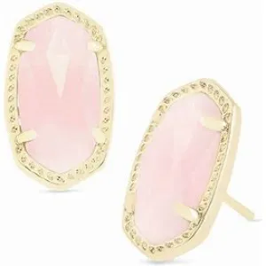 Kendra Scott Ellie Gold Stud Earrings in Rose Quartz