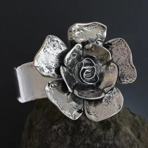 Large Double Petal Rose Flower Cuff Bracelet