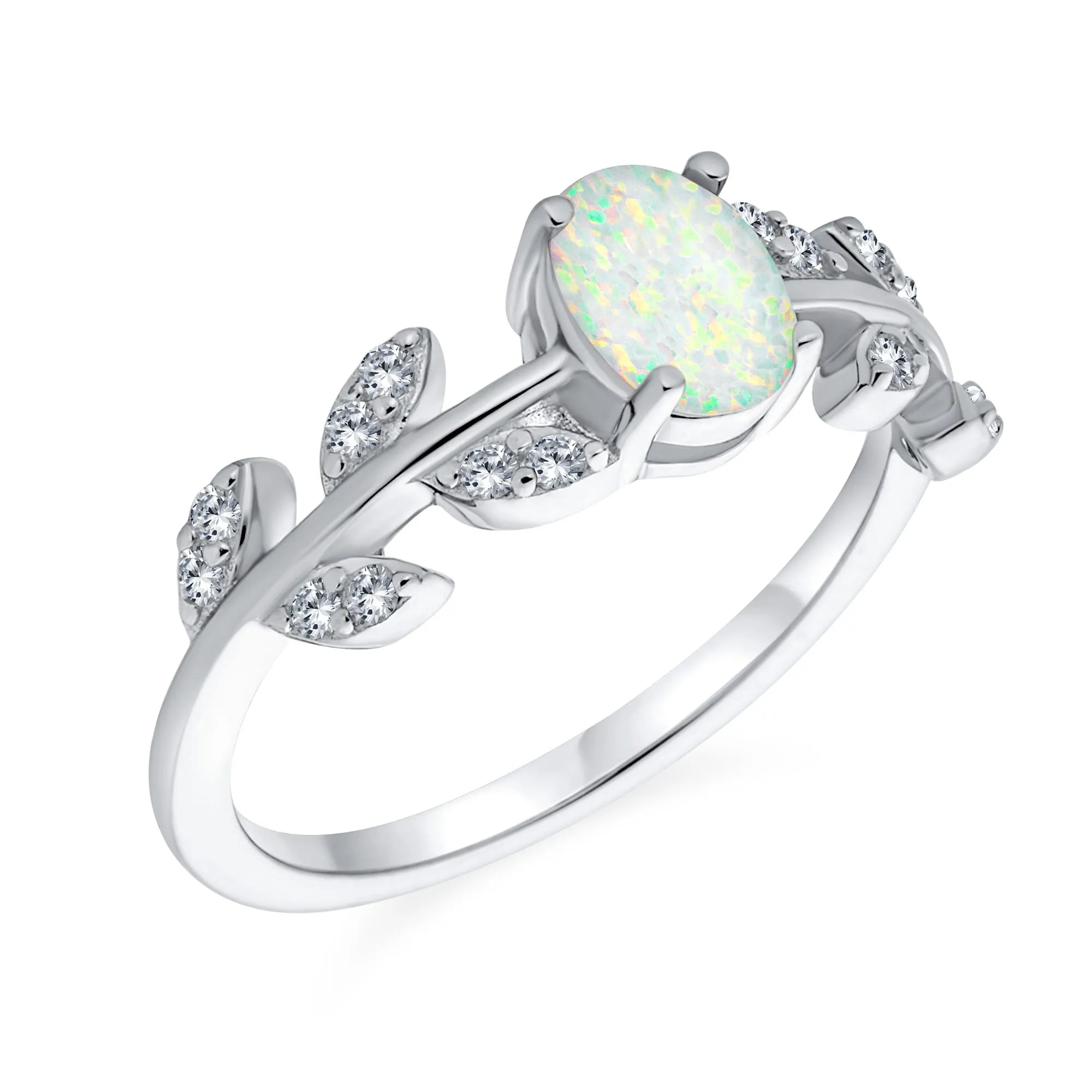 Leaf CZ Eternity Oval Orange White Pink Opal Band Ring Gold 925 Silver