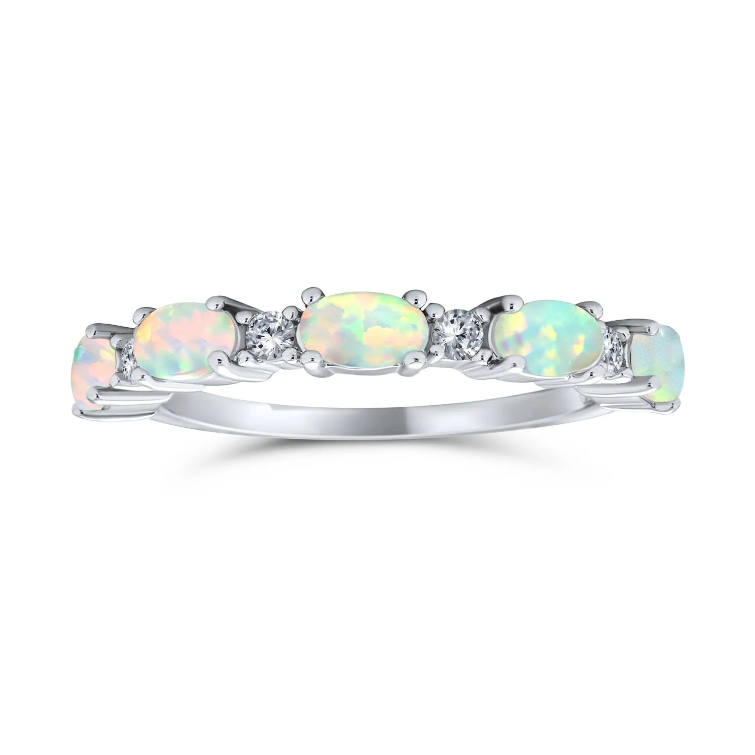 Leaf CZ Eternity Oval Orange White Pink Opal Band Ring Gold 925 Silver