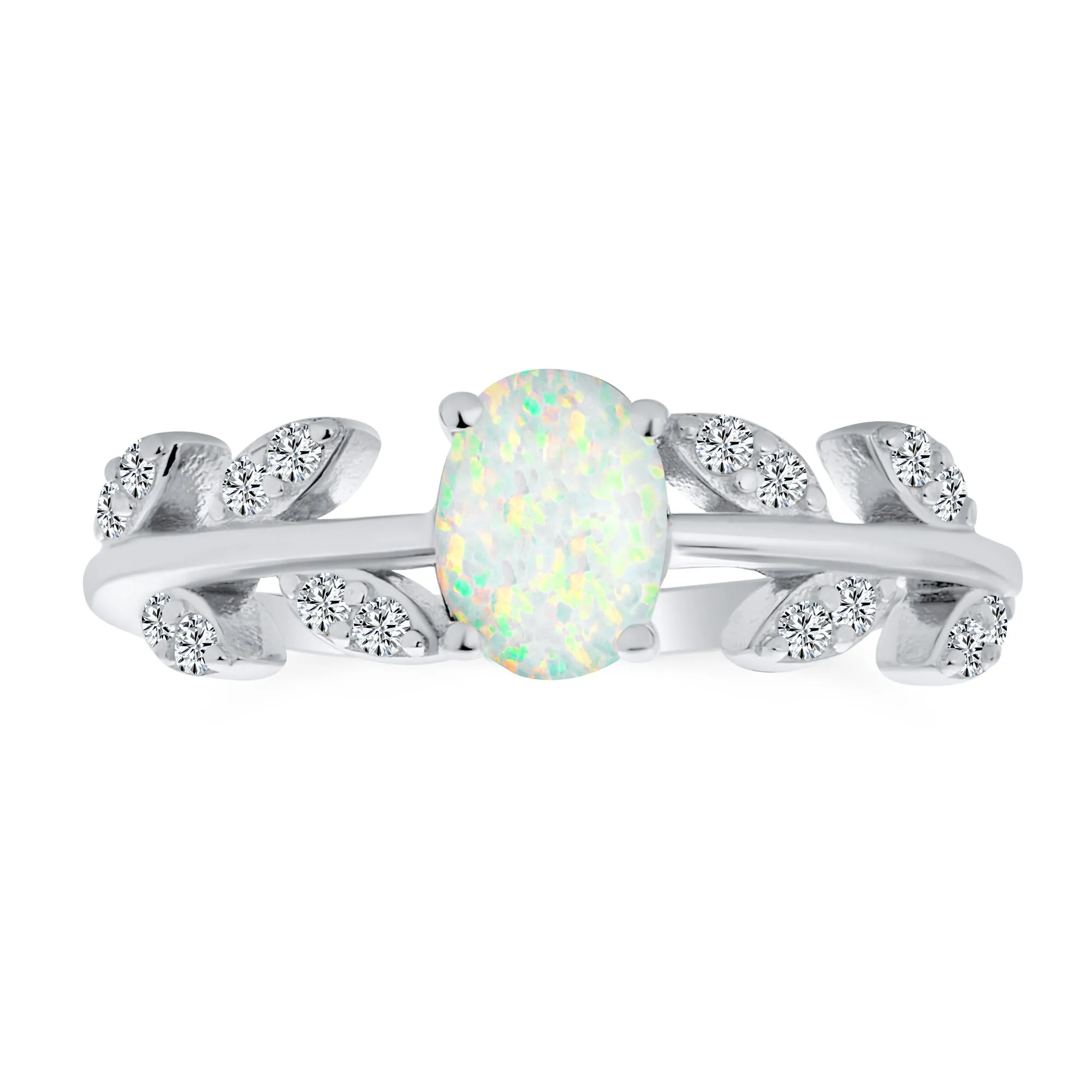 Leaf CZ Eternity Oval Orange White Pink Opal Band Ring Gold 925 Silver