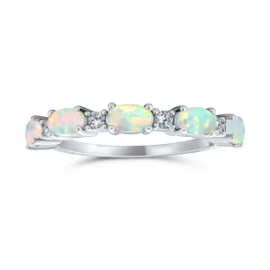 Leaf CZ Eternity Oval Orange White Pink Opal Band Ring Gold 925 Silver