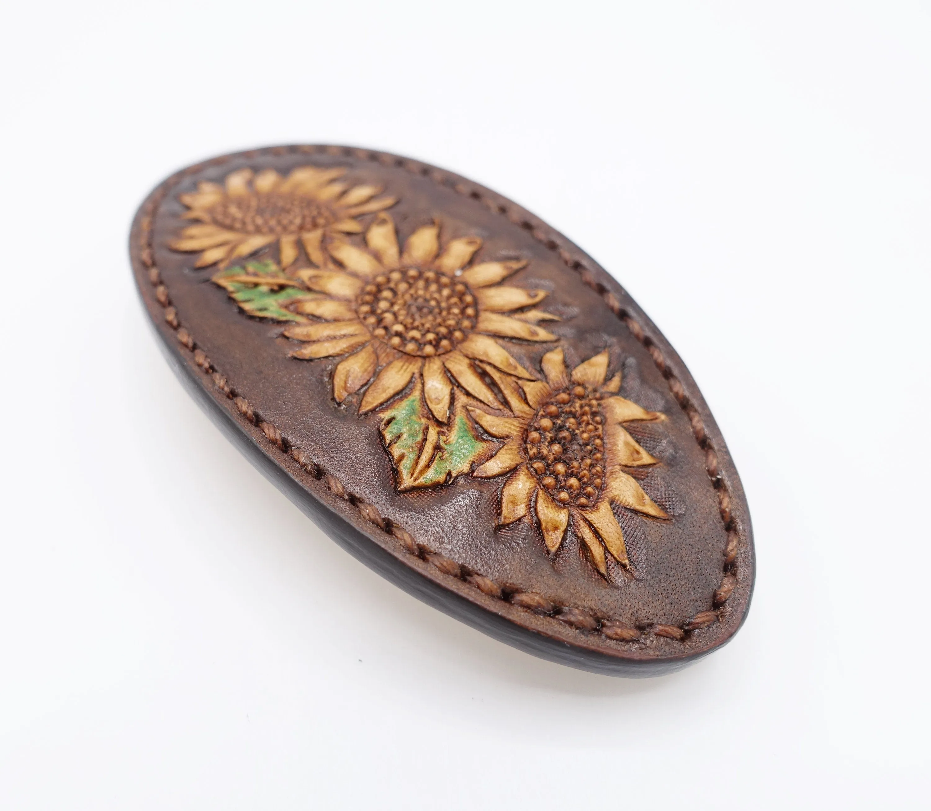 Leather hair barrette, Sunflower hair barrette, gift hair accessory for women